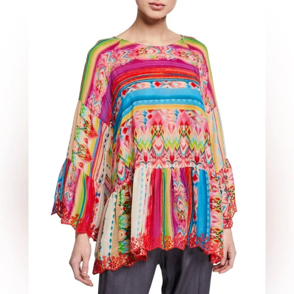 JOHNNY WAS NWOT Porcelain Flare Sleeve Ruffle Blouse in Multicolor - Picture 1 of 5